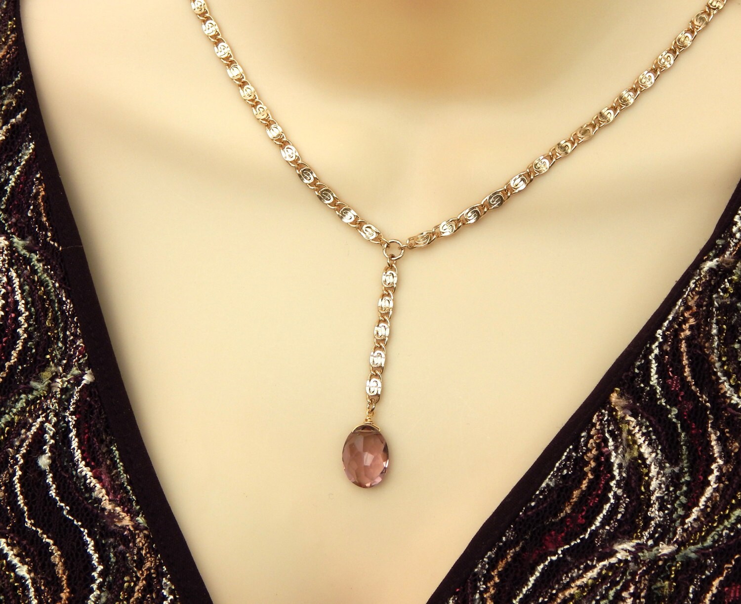 Gold Y Drop Necklacegold Necklacegemstone Necklaceminimal Etsy