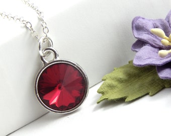 July Birthstone Necklace,Ruby, birthstone jewelry,July Birtstone,July Birthday Gift,Swarovski Crystal Rivoli Necklace