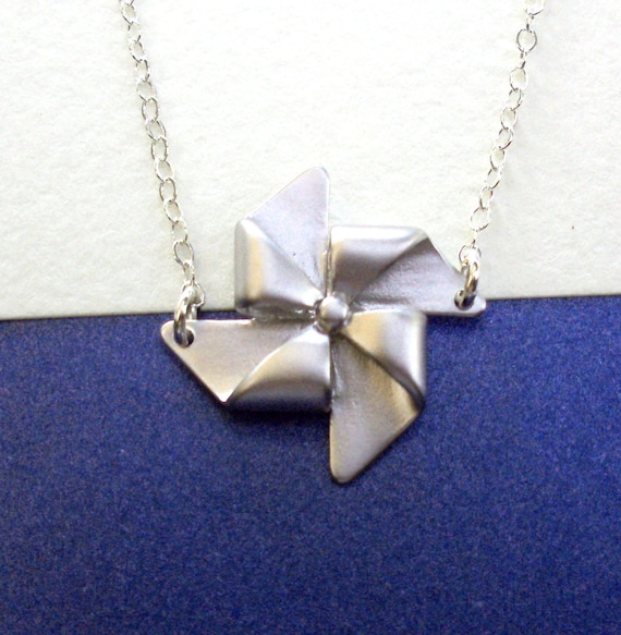 Sterling Silver Pinwheel Necklace: Matte Rhodium Charm