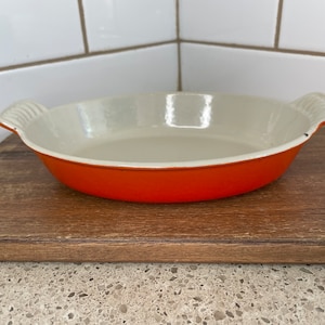 Vintage Le Creuset &quot;flame&quot; orange enameled cast iron small baking dish