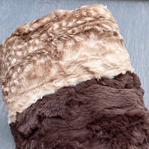 Fawn Minky Blanket: Baby Deer Print in Cappuccino , Customizable Back Color and Sizing