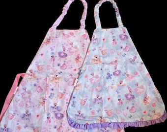 Child Apron Blue or Pink Fairies, Reversible Kids Apron, Play Kitchen Apron, Child Cooking Apron, Child Baking Apron