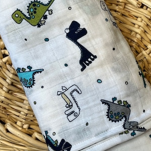 Dinosaur Double Gauze Swaddle Blanket: Soft Muslin Cotton (43&quot; x 47&quot;)