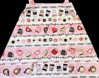 Child Apron Coffee Themed, Reversible Kids Apron, Kids Art Smock, Child Baking Apron, Child Cooking Apron, Play Kitchen Apron