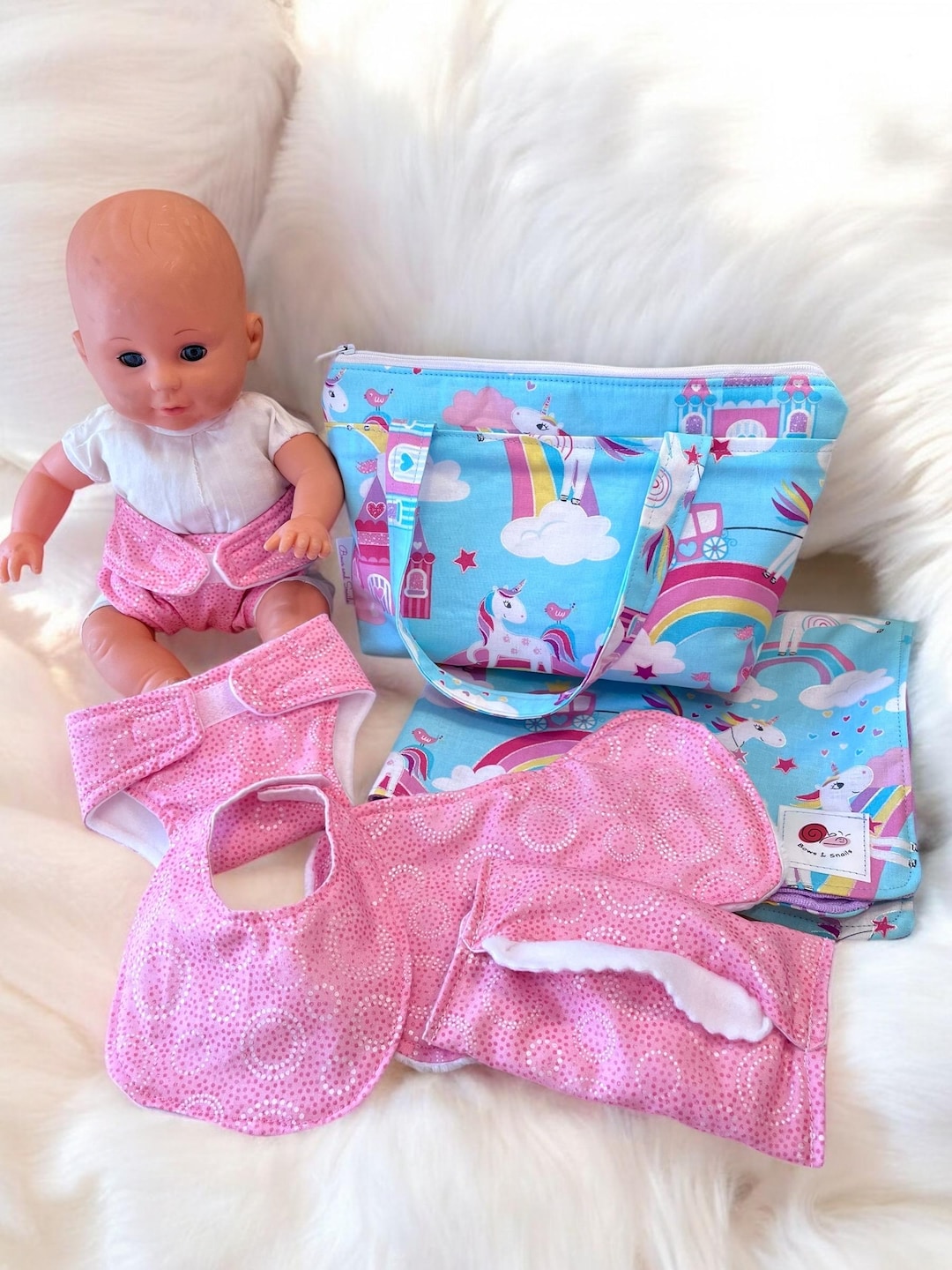 Auraluz Blue Diaper Set with Duck Embroidery