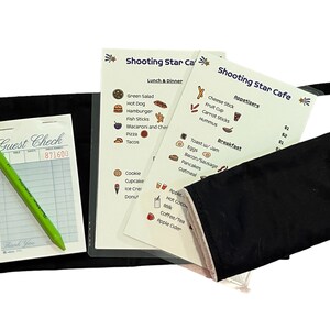 Conjunto de avental infantil para garçonete/garçom - preto sólido - fingir brincar de restaurante, brincar de cozinha, menus de fingir, meio avental infantil