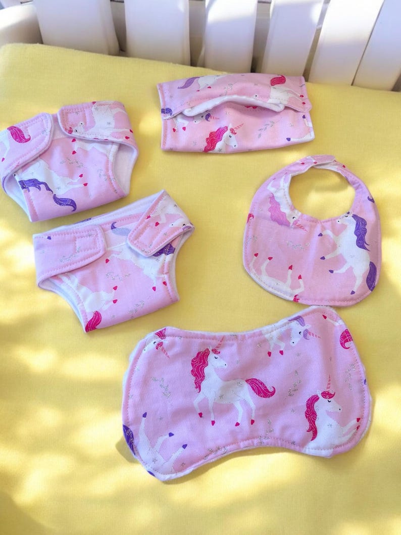 Pink Unicorn Baby Doll Diaper Bag and Accessories Kit, Doll Diapers and
