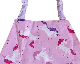 Child Apron - Pink Unicorns, Medium ages 5-8 - Reversible Kids Apron, Play Kitchen Apron, Child Cooking Apron, Child Baking Apron