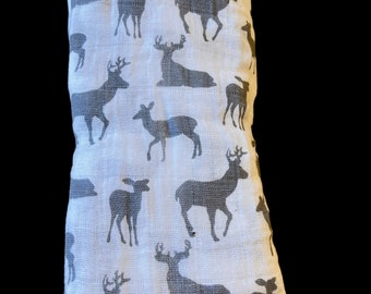 Gray Deer Blanket - Muslin/Double Gauze Cotton Swaddle Blanket - Baby Blanket / Ready to Ship