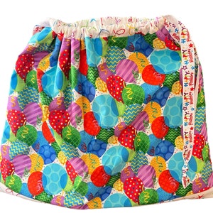 Reusable Gift Bag, Balloons and Streamers Birthday Gift Bag, Birthday Sack, Cloth Gift Wrap Bags - Fully Lined and Reversible