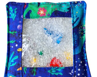 Mermaids on Royal Blue I Spy Sensory Bag - Travel Seek and Find Bag - Fidget Bag - Eye Spy Bag - Ready to Ship