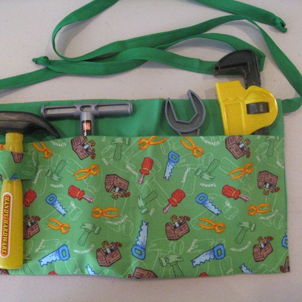 Tools on Green Tool Belt  - Ready to Ship - Free Shipping children kids tool belt hammer saw construction