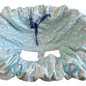 Funda para carrito de compras con arcoíris y corazones en azul claro, funda para carrito de supermercado y funda para silla alta.