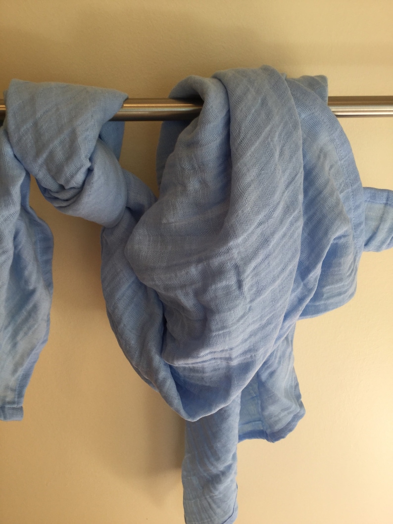 Double Gauze Swaddle Blanket Single Sided 43 x 47 Blanket Cotton Sky Blue Embrace Baby Boy Baby Blanket Ready to Ship