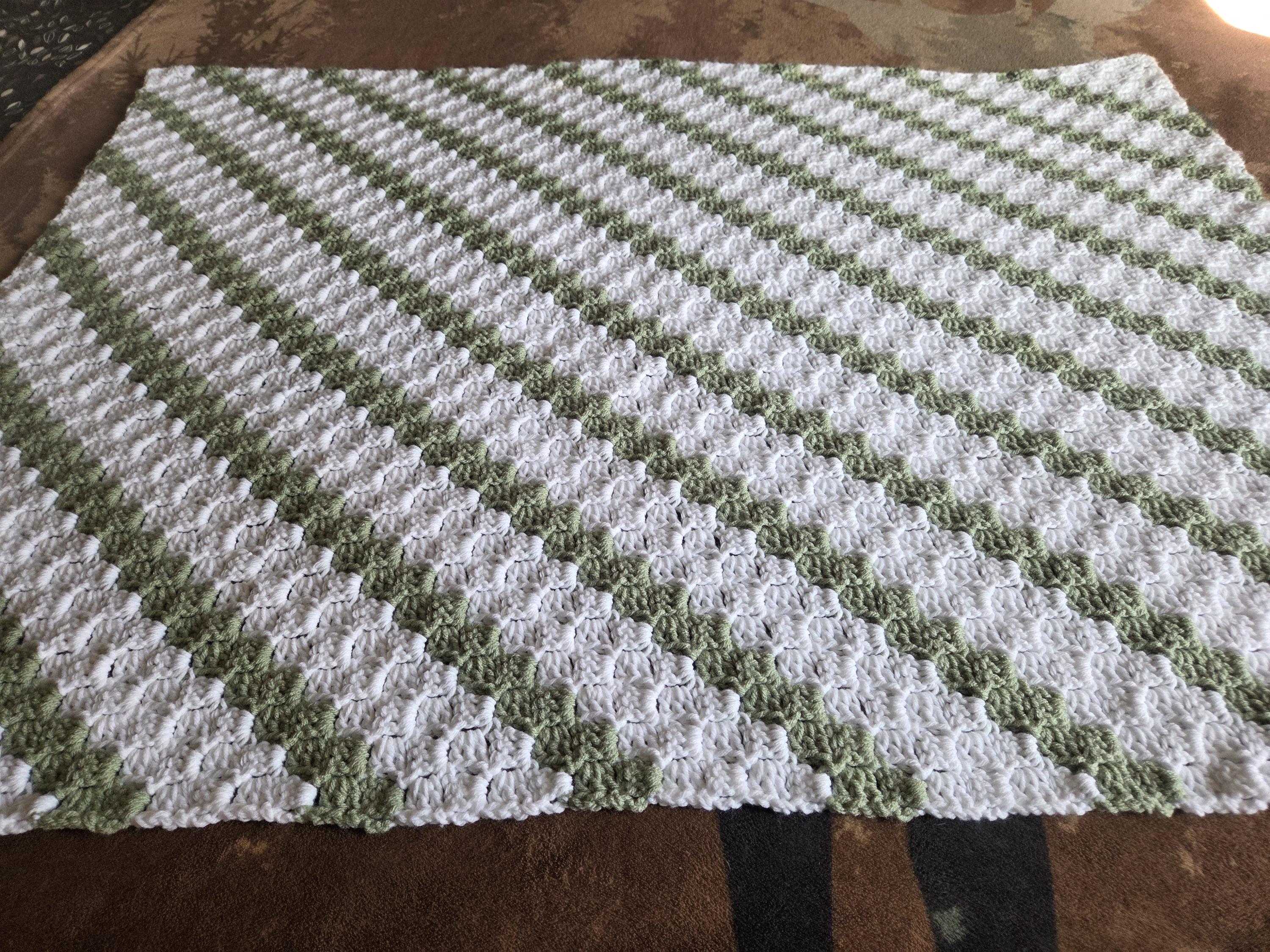 Crochet Diagonal Stripe --- Sage Green & White Blanket 44 X 33 - Etsy
