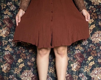 Vintage 90s Brown Whimsigoth Midi Skirt - Button Down Grunge Fairycore Skirt - Plus Size 18 20 - Earthy Boho Aesthetic - Jacque & Koko Rayon