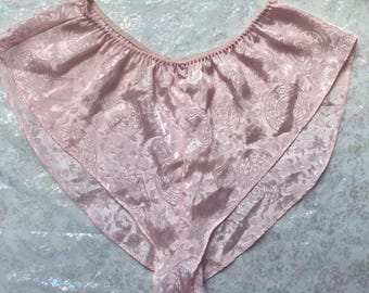 Vintage 90s Victoria's Secret Gold Label High Waisted Champagne Satin Sleep Shorts | Floral Damask Jacquard Lingerie | Size Medium