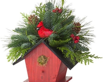 Cardinal Bird House - Holiday Centerpiece - 1, 3 or 6, by CARRERA FLORAL