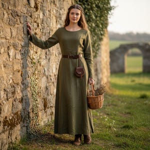 forest green peasant dress Medieval surcoat Uma, green main image 0