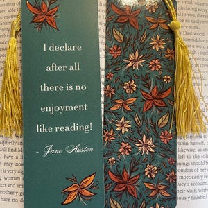 Floral Jane Austen Bookmark, Book Lover Gift, Bookmark with Tassel