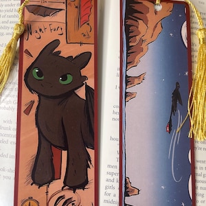Marcador de livro HTTYD Toothless, marcador de livro 'Como Treinar o Seu Dragão' com borla, presente para amantes de livros, marcador de livro com borla