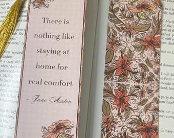 Floral Jane Austen Bookmark, Book Lover Gift, Bookmark with Tassel