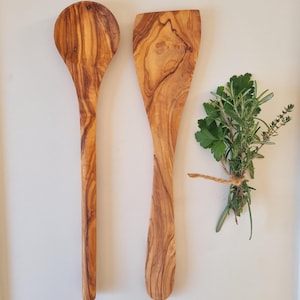 Sustainable Olive Wood Spoon and Spatula Set | Natural Kitchenware Gift Set | Rustic Kitchen Tools | Handcrafted Artisan Kitchen Utensils