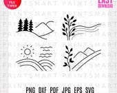 Minimalist Nature Digital T-Shirt Design SVG Bundle, Outdoor Line Art Landscape PNG for Cricut & POD Commercial Use