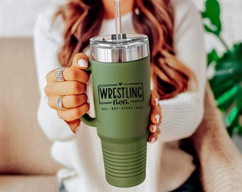 Insulated Travel Mug, 40oz - Wrestling Mom Gift Cup, Sports Mom Coffee Tumbler, Wrestling Mom Life, Mom Birthday Present, Mother's Day