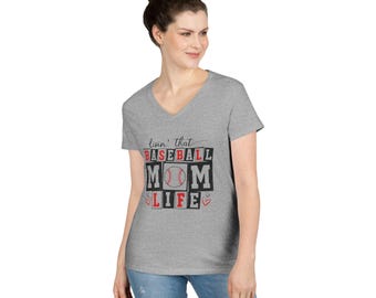 Baseball Mom Life T-Shirt, Soft Cotton Tee, V-Neck