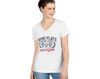 Home Plate Social Club V-Neck T-Shirt, Soft Cotton Tee