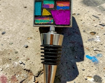 Handmade Mosaic glass Wine Stopper Hand painted Mirror glass square