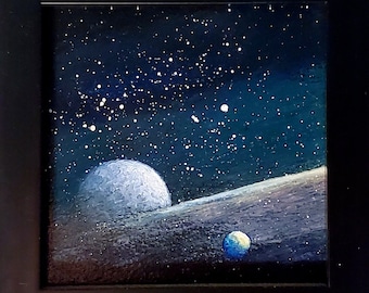 Mini-peinture à l'huile Horizion Deep Space, planètes, lunes