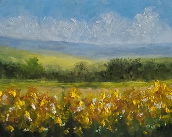 Peinture à l'huile originale de paysage de fleurs de Mesa