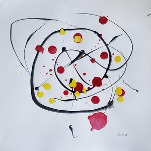 Dipinto originale a tempera astratta contemporanea retrò