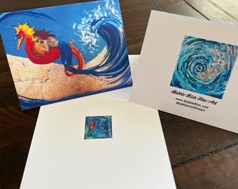 Mermaid riding Seahorse - Set of 10 Notecards