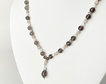 Smoky Quartz Pendant Necklace, Smoky Quartz & Moonstone Necklace