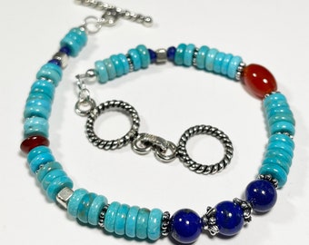 Blue Bracelet, Turquoise and Lapis Adjustable Length Bracelet