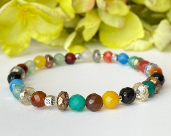 Multi Gemstone Bracelet, Colorful Stretch Bracelet