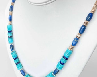 Turquoise Statement Necklace, Blue Turquoise and Lapis Necklace