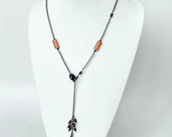 Orange and Black Lariat Necklace, Fall Necklace