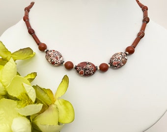 Short Red Jasper Necklace, Brick Red Necklace