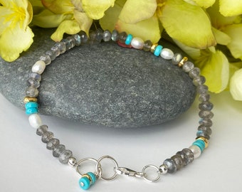 Labradorite Bracelet, Labradotite & Pearl Bracelet