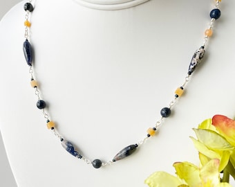 Jasper Necklace, Blue and Yellow Gemstone Necklace