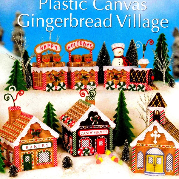 Plastic Canvas Pattern  Christmas Gingerbread Village  Holiday Decoration  Gingerbread Town House Candy Shop Bakery Church Express Train