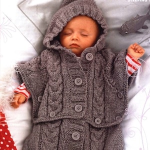 Vintage Knitting Pattern Baby Cocoon  Sleeping Bag Sleep Sack Poncho Hoodie INSTANT DOWNLOAD PDF