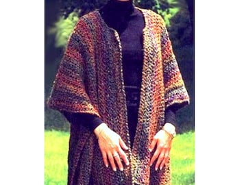 INSTANT DOWNLOAD PDF Vintage Crochet Pattern  Wrap  Cardigan Poncho Cape Cloak Bulky Chunky