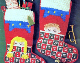 Vintage Crochet Pattern   Christmas Stocking  4 Designs Children Father Christmas Snowman  INSTANT DOWNLOAD PDF