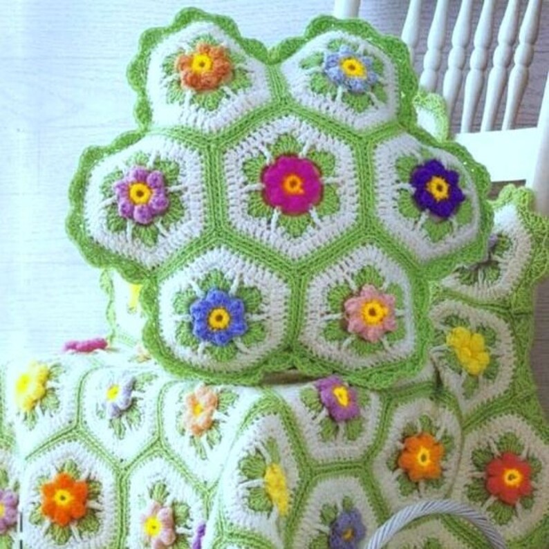 Vintage Crochet Pattern Granny Floral Hexagon African ...