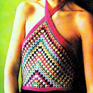 INSTANT DOWNLOAD PDF Vintage Crochet Pattern   Granny Squares Halter Sun Top Retro